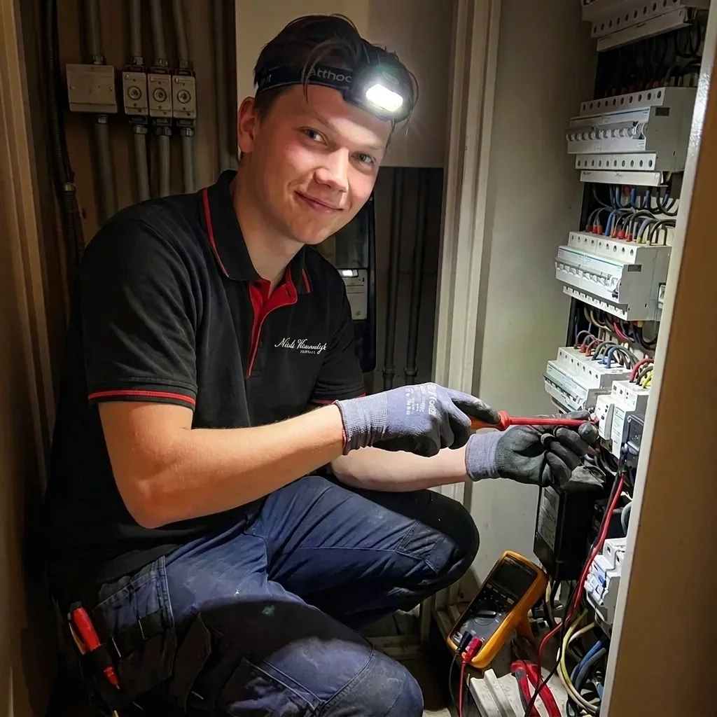 Nick Nieuwendijk aan het werk in een meterkast
